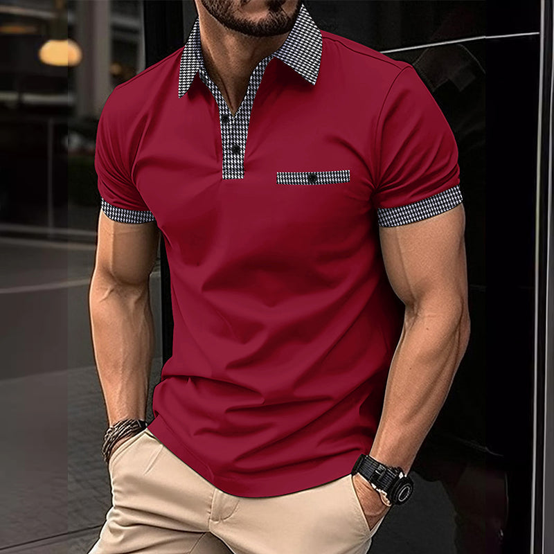 Men's Short-Sleeve Houndstooth Polo Shirt