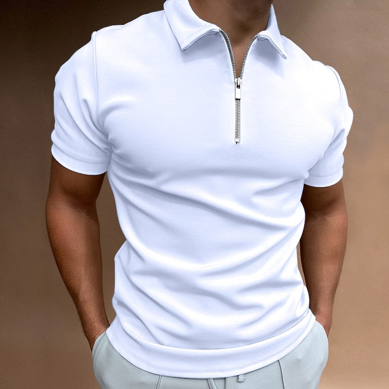 Men's Solid Zip Polo Shirt - Stylish & Comfortable