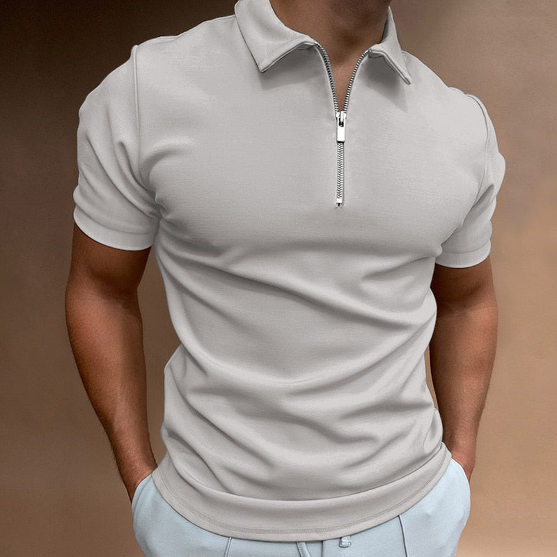 Men's Solid Zip Polo Shirt - Stylish & Comfortable
