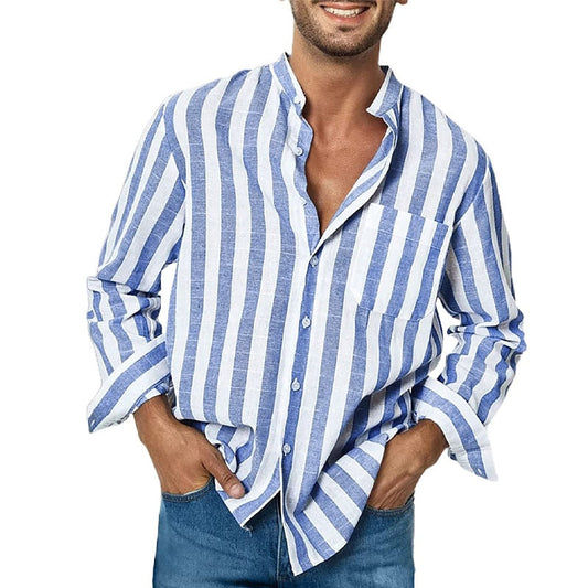 Men's Striped Casual Long-Sleeve Shirt