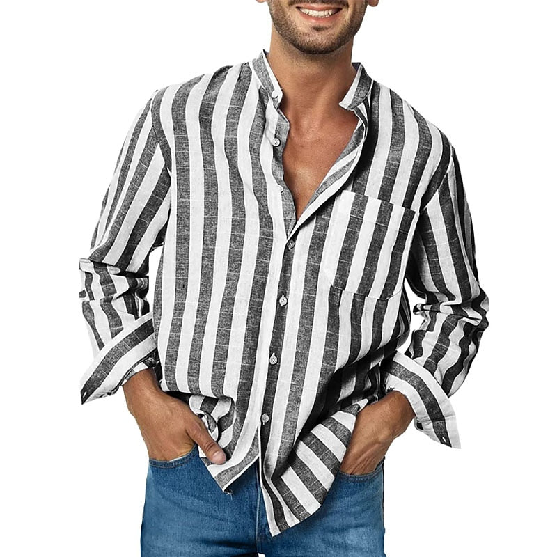 Men's Striped Casual Long-Sleeve Shirt
