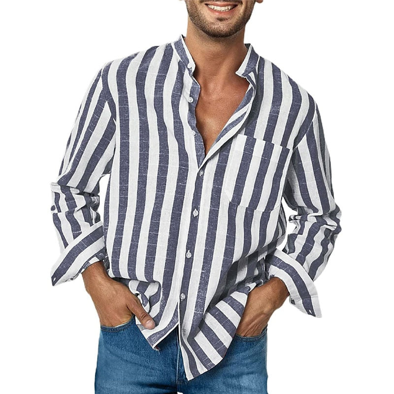 Men's Striped Casual Long-Sleeve Shirt