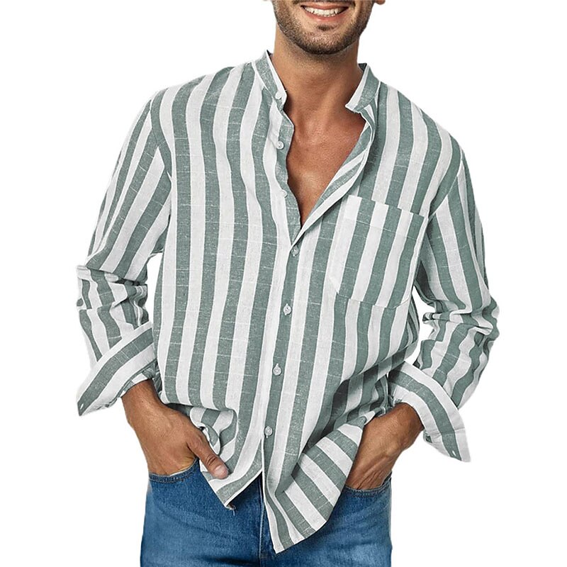 Men's Striped Casual Long-Sleeve Shirt