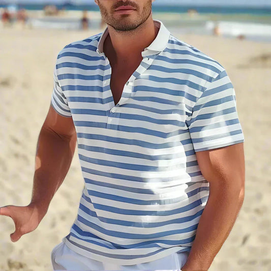 Men's Striped Open Collar Polo Shirt