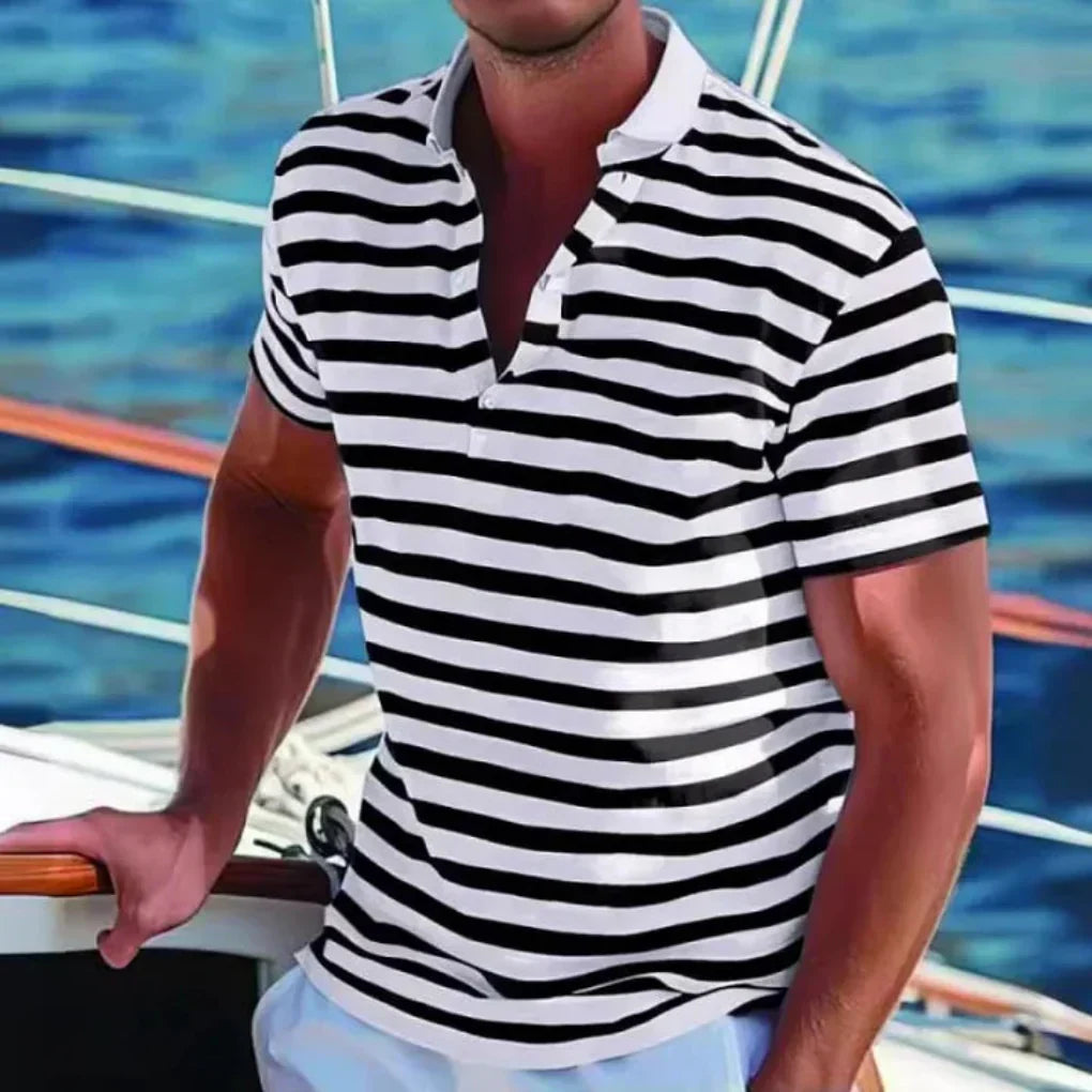 Men's Striped Open Collar Polo Shirt