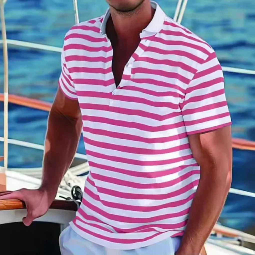 Men's Striped Open Collar Polo Shirt