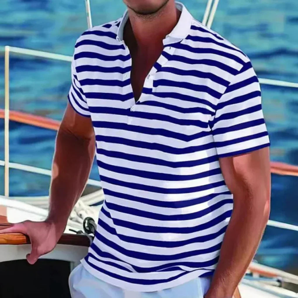 Men's Striped Open Collar Polo Shirt