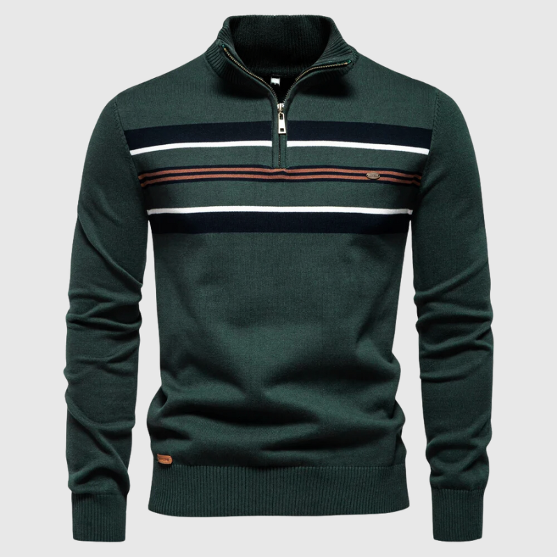 Men's Striped Quarter-Zip Sweater