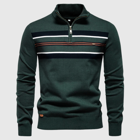 Men's Striped Quarter-Zip Sweater