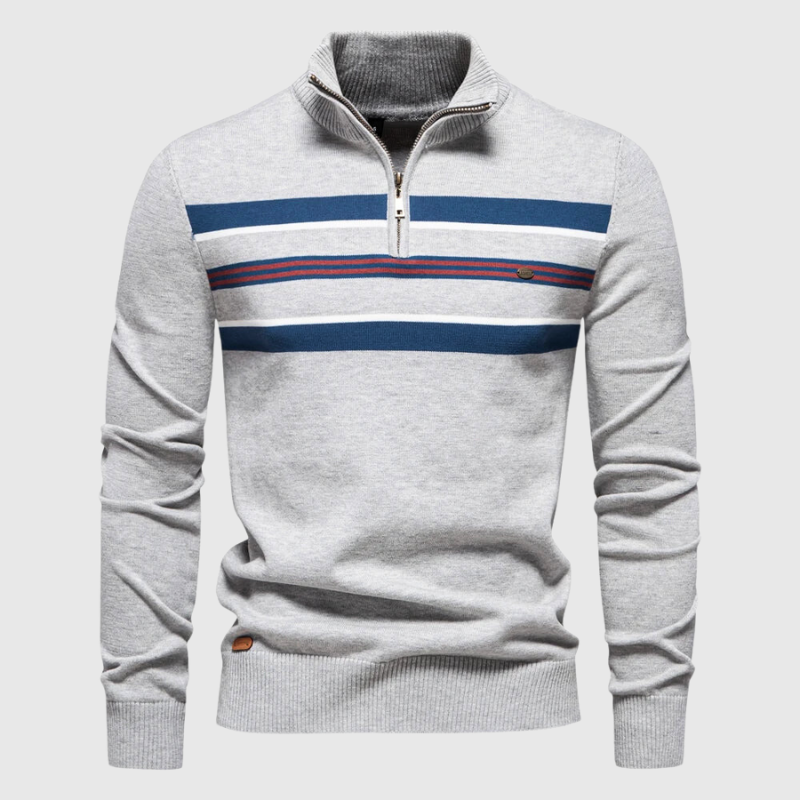 Men's Striped Quarter-Zip Sweater