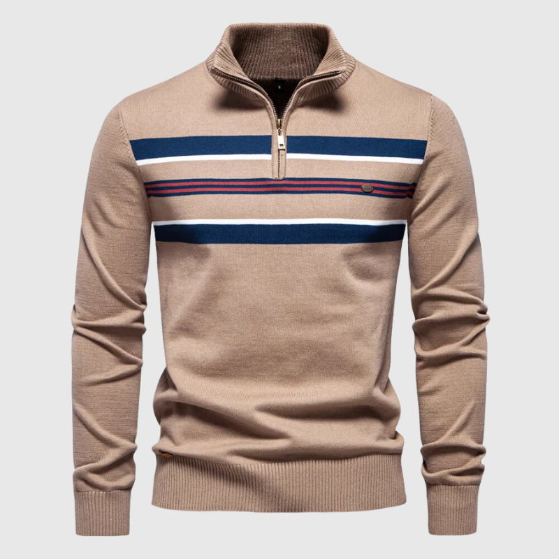 Men's Striped Quarter-Zip Sweater