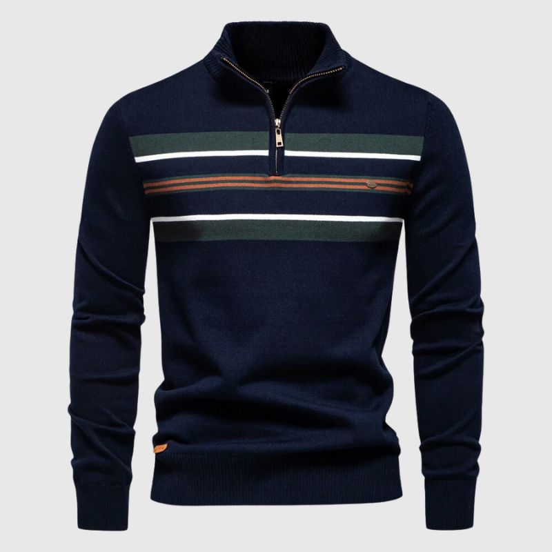 Men's Striped Quarter-Zip Sweater