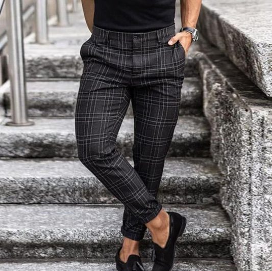 Men's Stylish Plaid Trousers - Comfortable Elegance