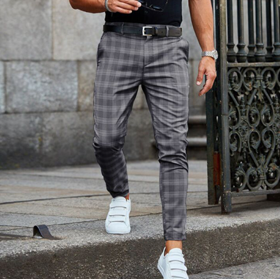 Men's Stylish Plaid Trousers - Comfortable Elegance