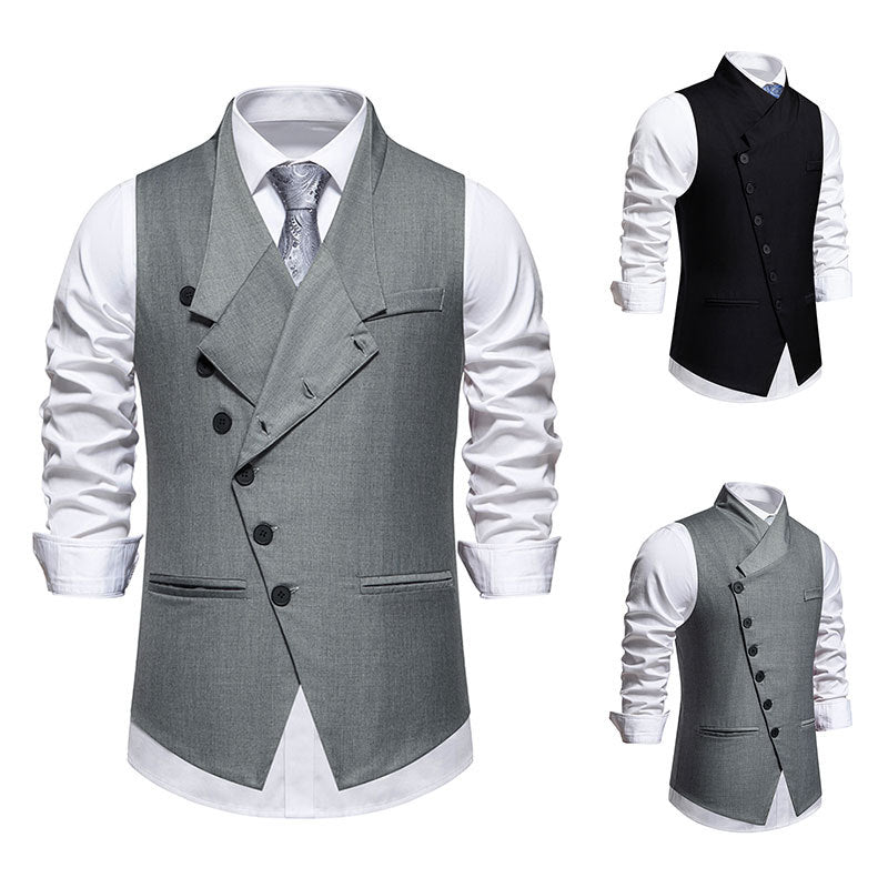 Men's Suit Vest with Asymmetric Collar and Modern Accents