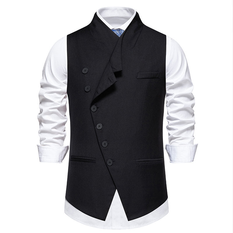 Men's Suit Vest with Asymmetric Collar and Modern Accents