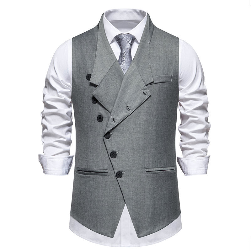 Men's Suit Vest with Asymmetric Collar and Modern Accents