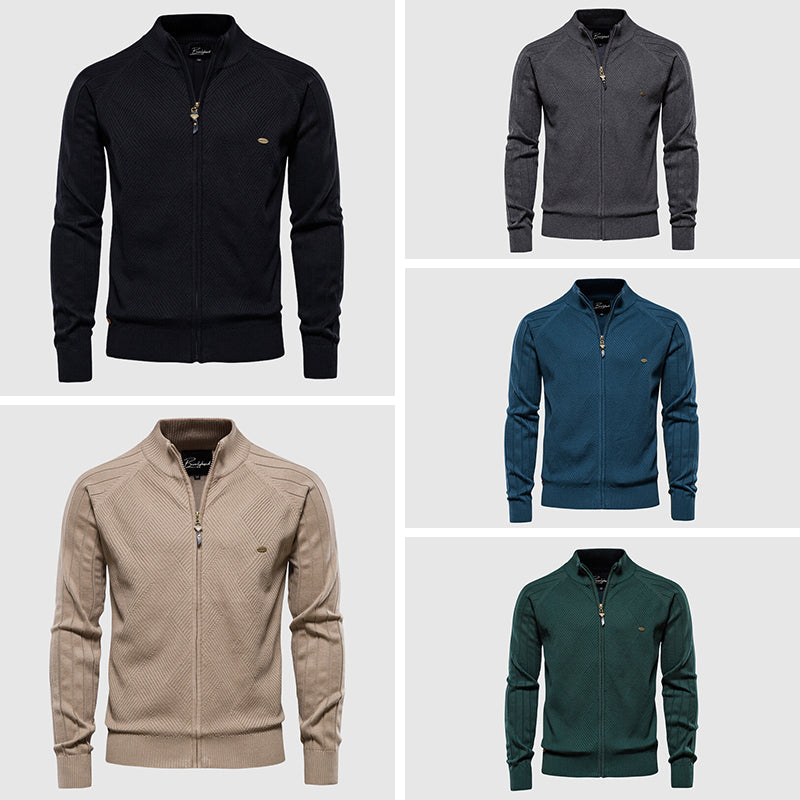 Men's Textured Full-Zip Cardigan Sweater