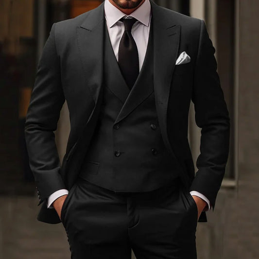 Men's Three-Piece Slim Fit Suit Set - Tailored Jacket, Vest and Trousers
