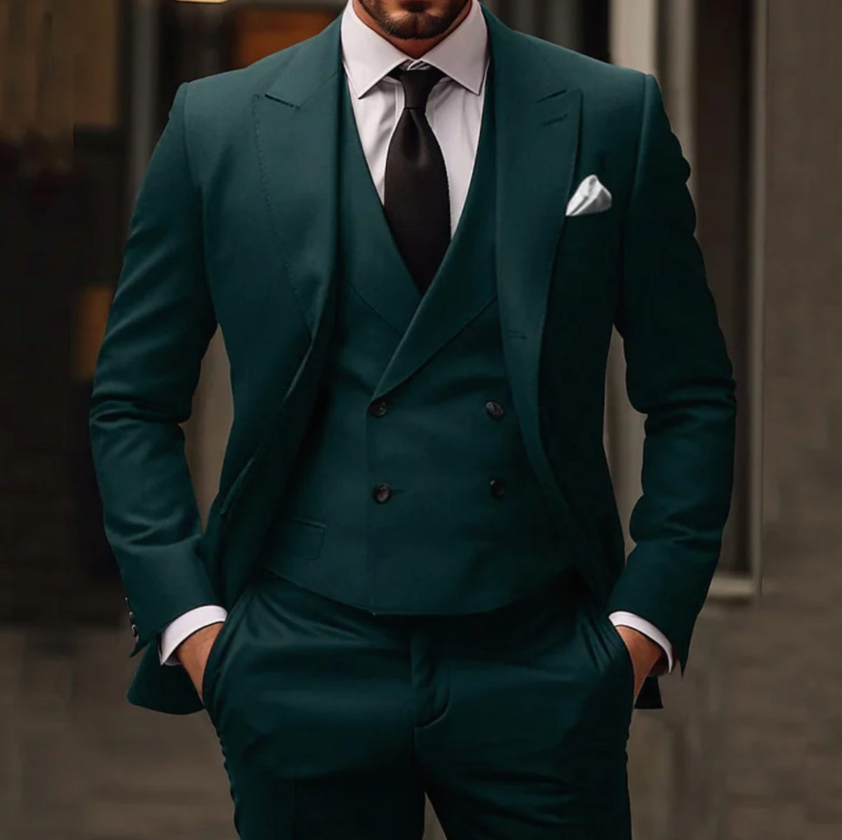 Men's Three-Piece Slim Fit Suit Set - Tailored Jacket, Vest and Trousers
