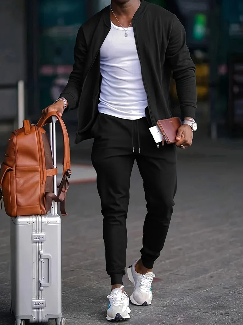 Men's Tracksuit Set with Zip-Up Jacket and Trousers