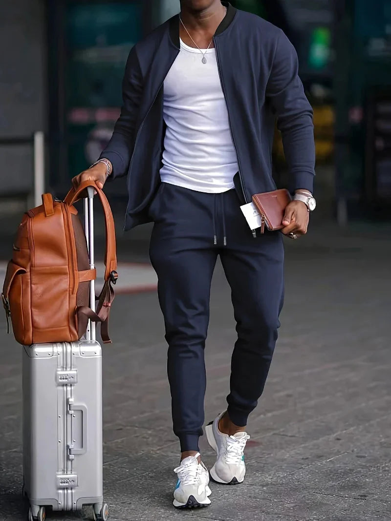 Men's Tracksuit Set with Zip-Up Jacket and Trousers