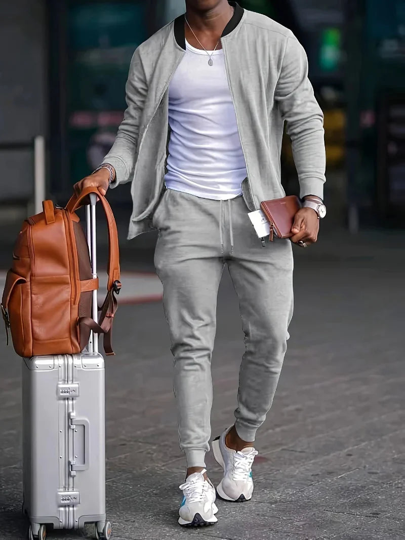 Men's Tracksuit Set with Zip-Up Jacket and Trousers