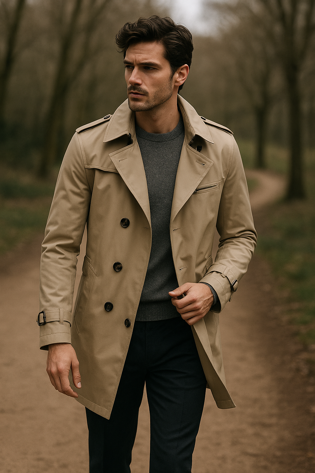Men's Trench Coat - Elegant Structured Fit, Comfortable & Stylish