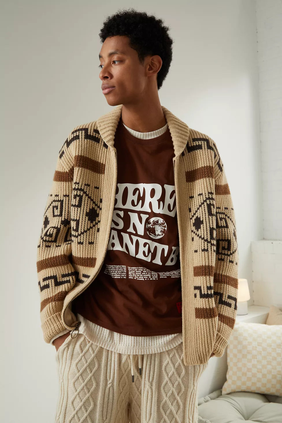 Men's Vintage Jacquard Zip Cardigan