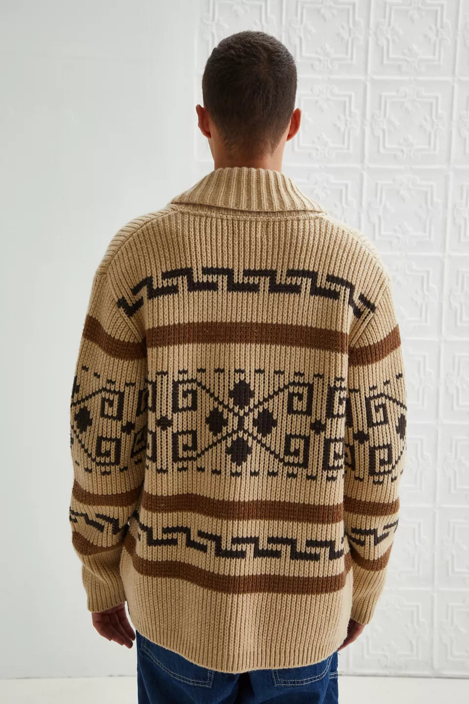 Men's Vintage Jacquard Zip Cardigan