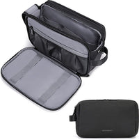 Men's Water-Repellent Travel Toiletry Bag with Double Zipper, Black