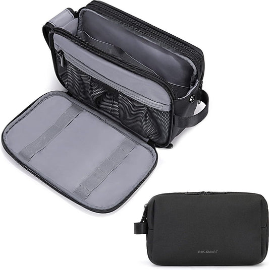 Men's Water-Repellent Travel Toiletry Bag with Double Zipper, Black