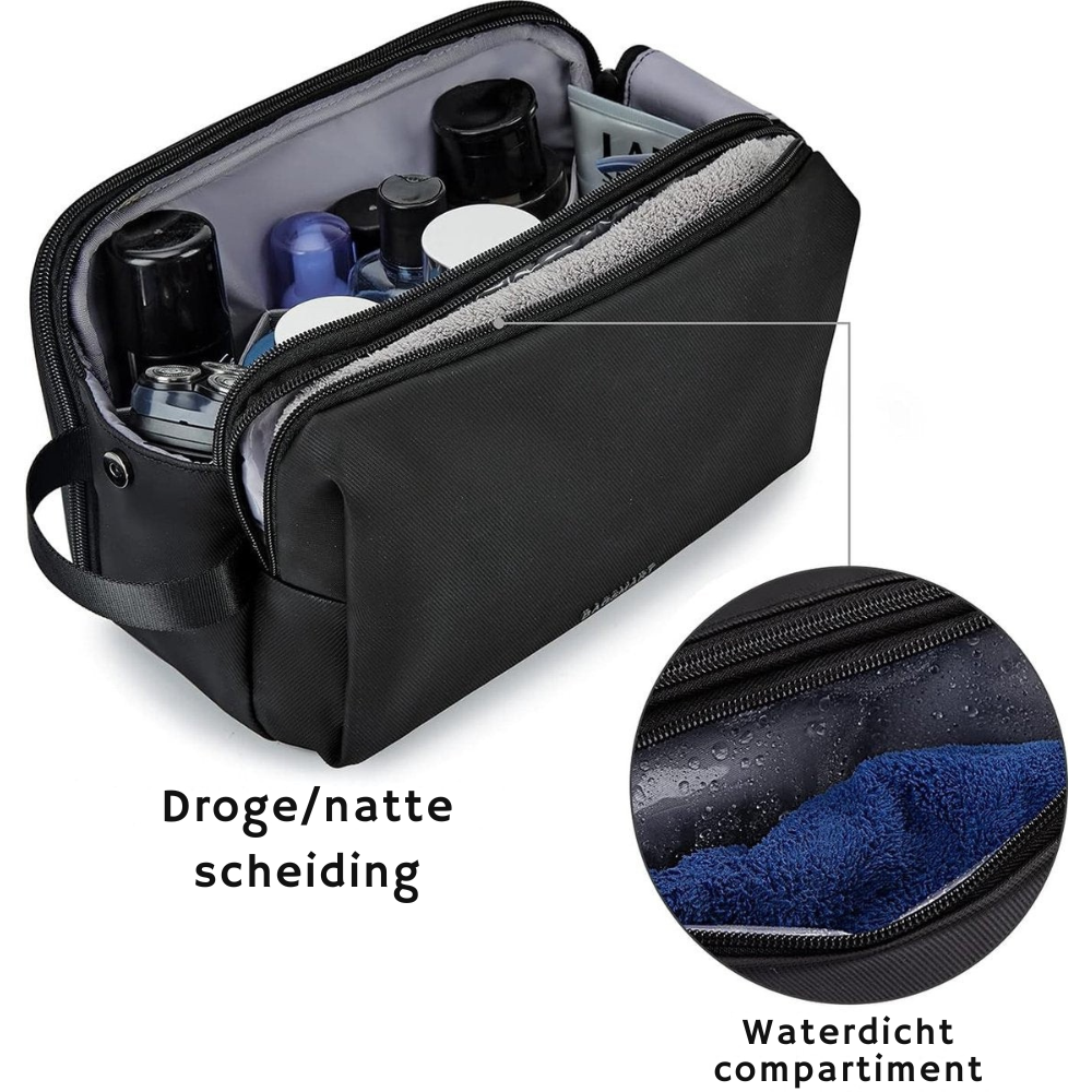 Men's Water-Repellent Travel Toiletry Bag with Double Zipper, Black