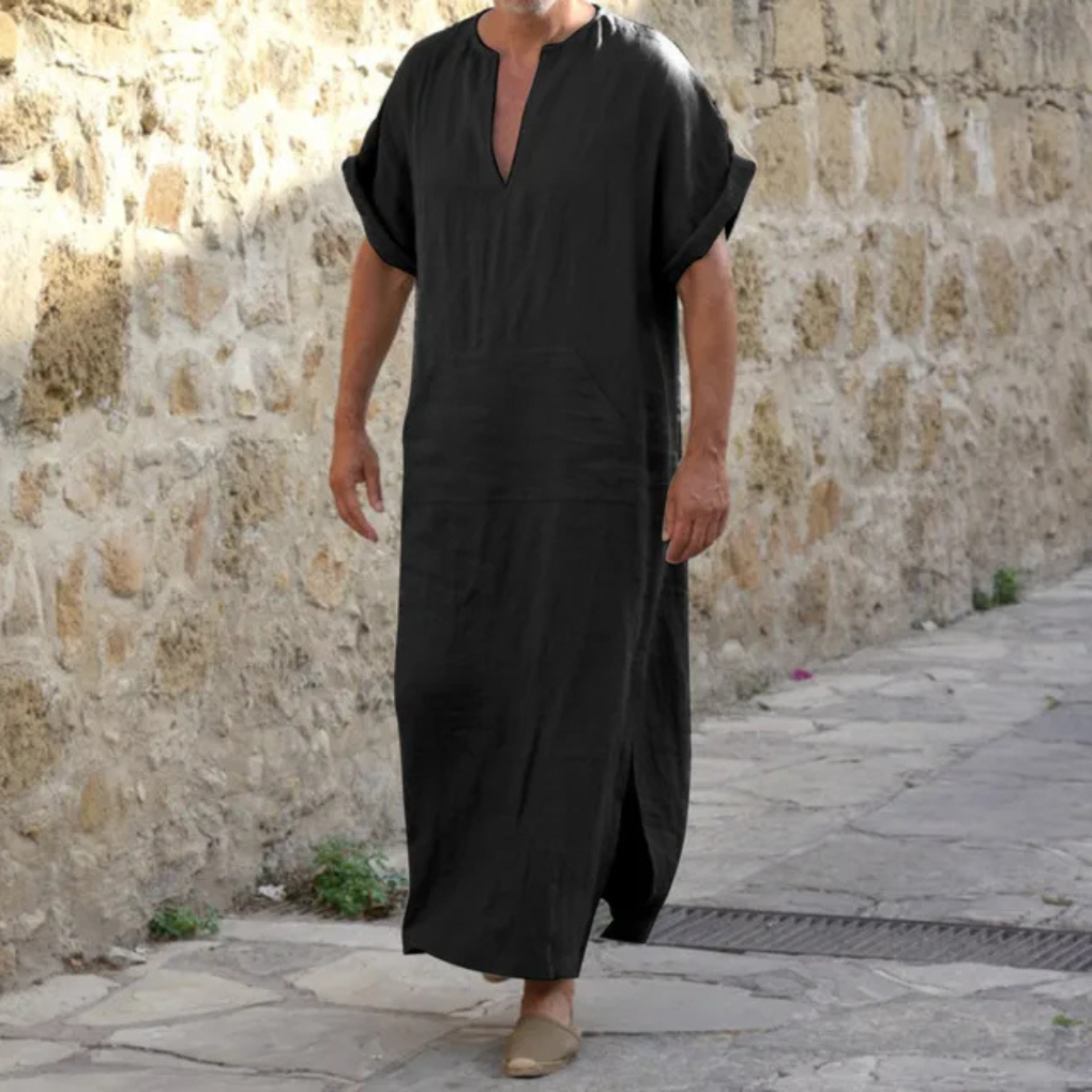 Men's White Djellaba – Long V-Neck Robe