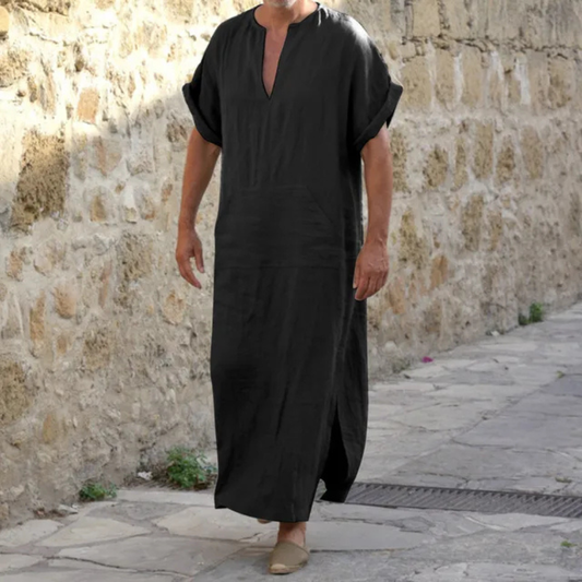Men's White Djellaba – Long V-Neck Robe