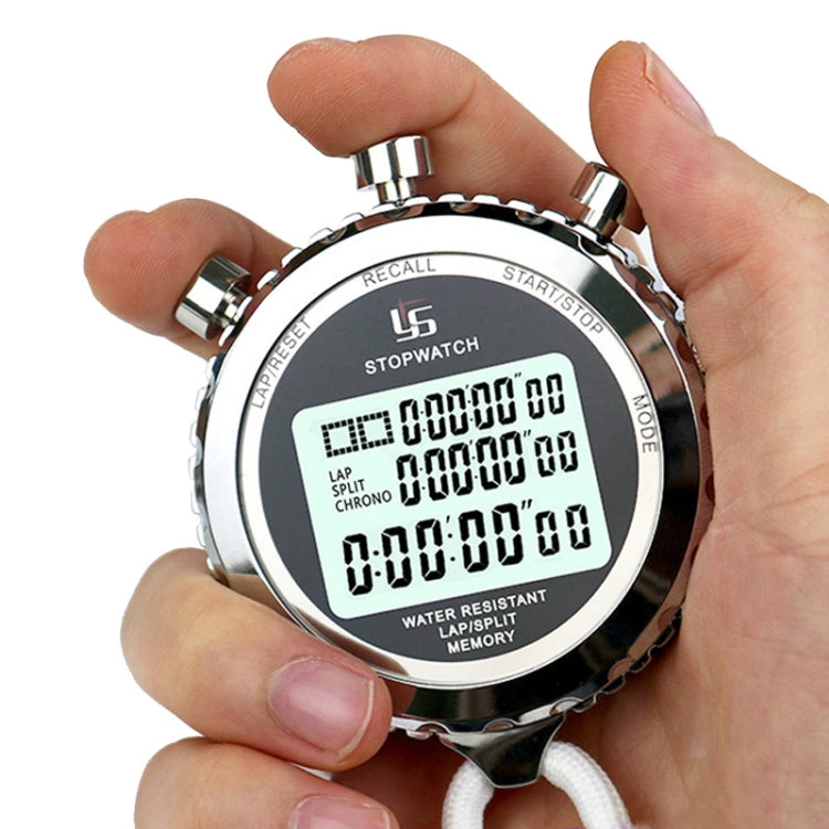 Metal Stopwatch with 3-Row Display for Running Training, Electronic Timer, 100 Lap Memory - Model YS-5100