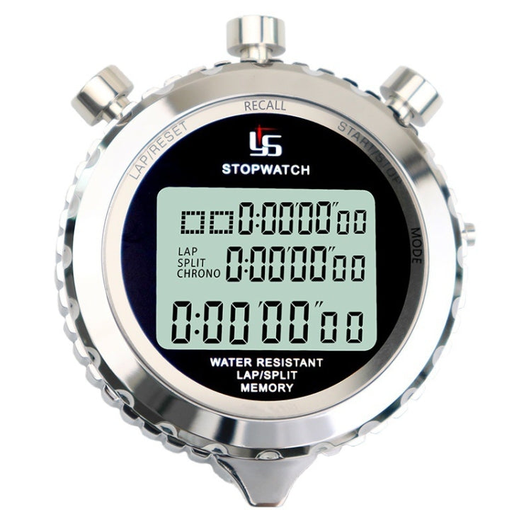 Metal Stopwatch with 3-Row Display for Running Training, Electronic Timer, 100 Lap Memory - Model YS-5100