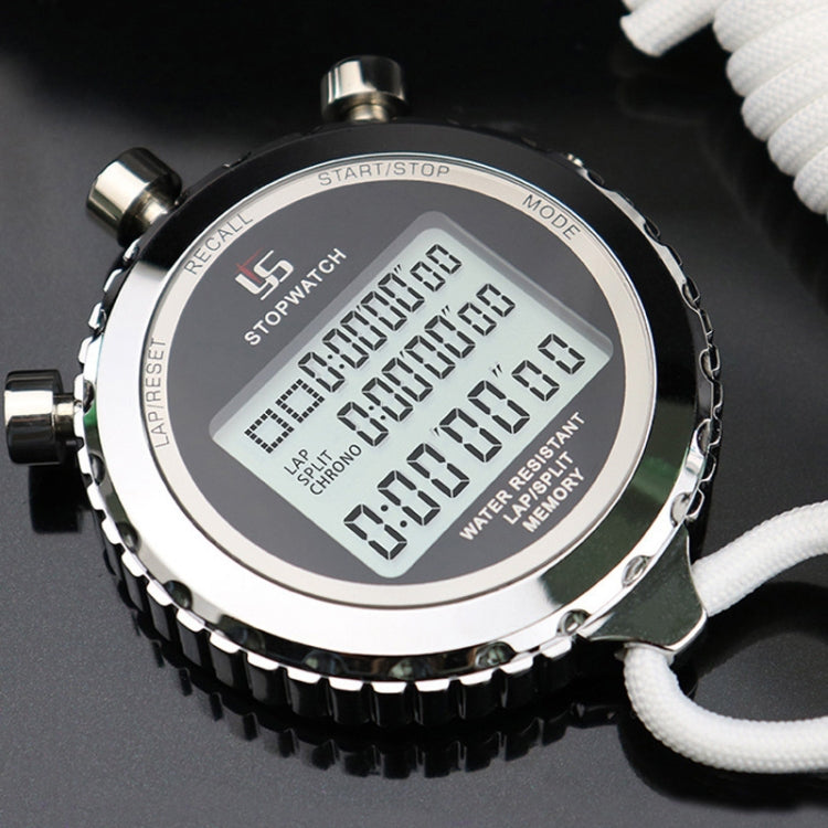Metal Stopwatch with 3-Row Display for Running Training, Electronic Timer, 100 Lap Memory - Model YS-5100