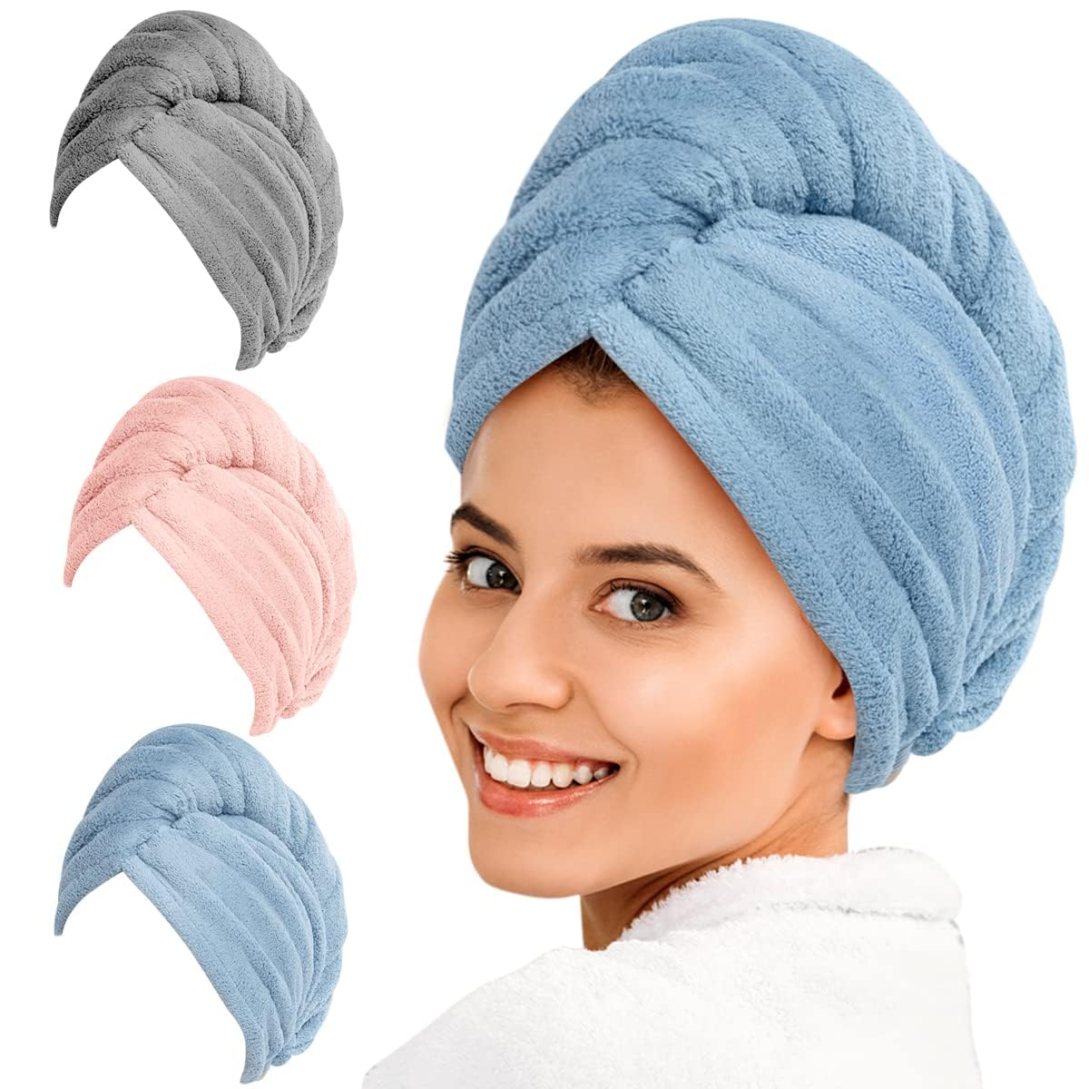 Microfiber Hair Towel Wrap Set - 3-Pack for Quick Drying