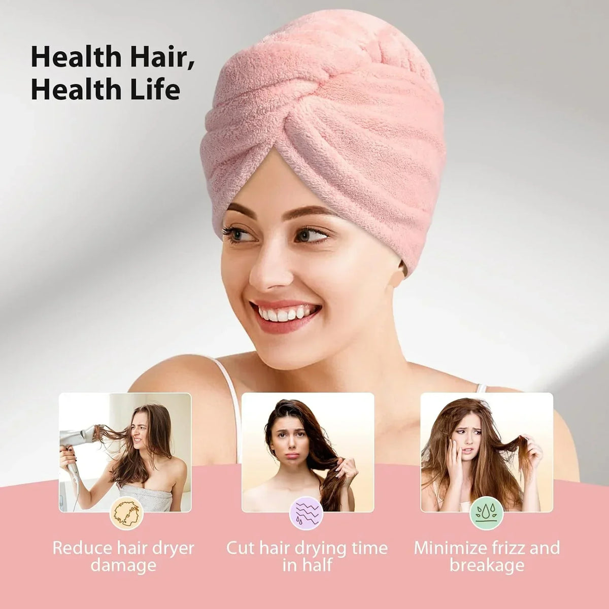 Microfiber Hair Towel Wrap Set - 3-Pack for Quick Drying
