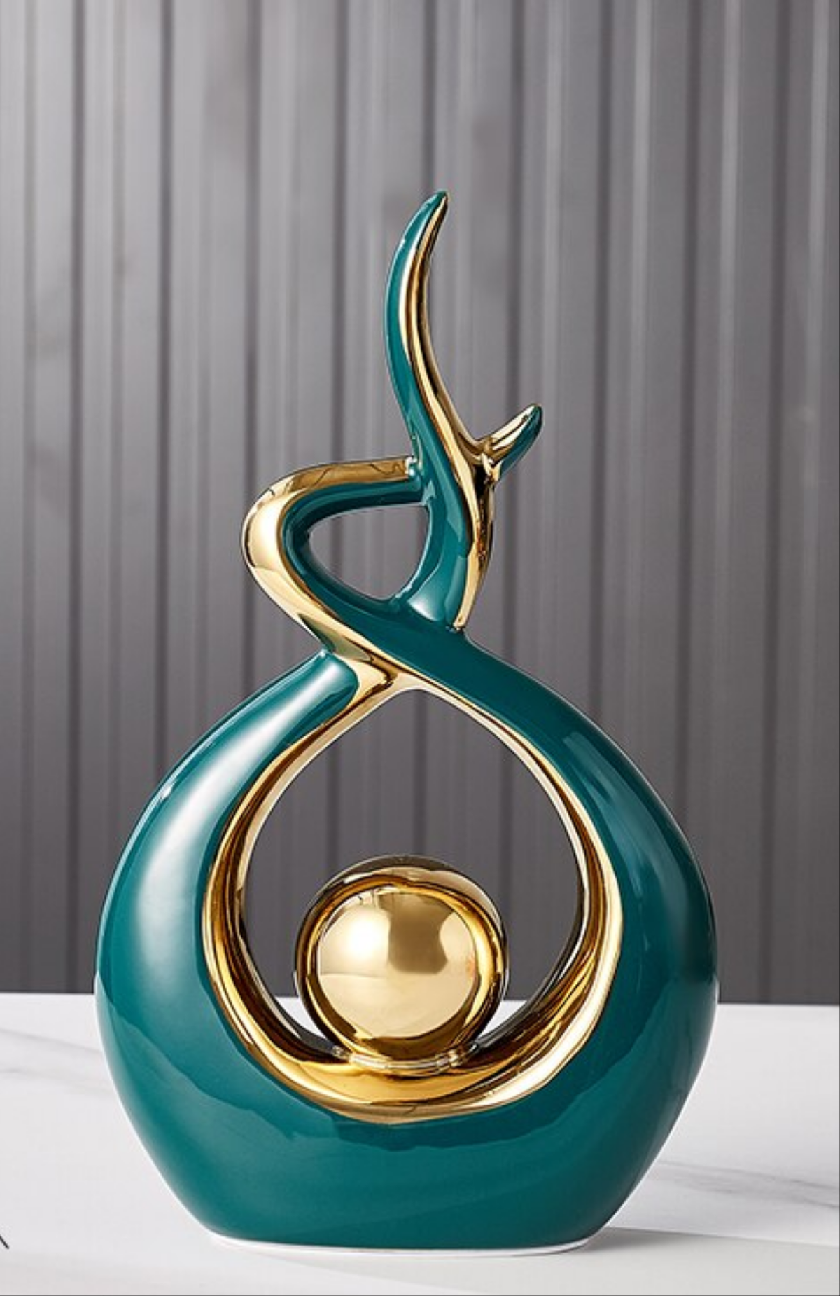 Modern Abstract Ceramic Sculpture with Gold Accents