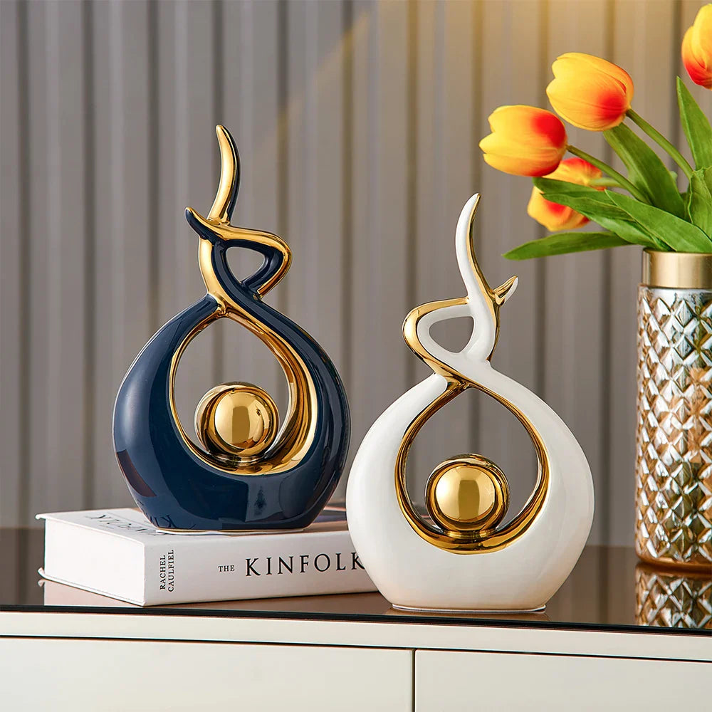 Modern Abstract Ceramic Sculpture with Gold Accents