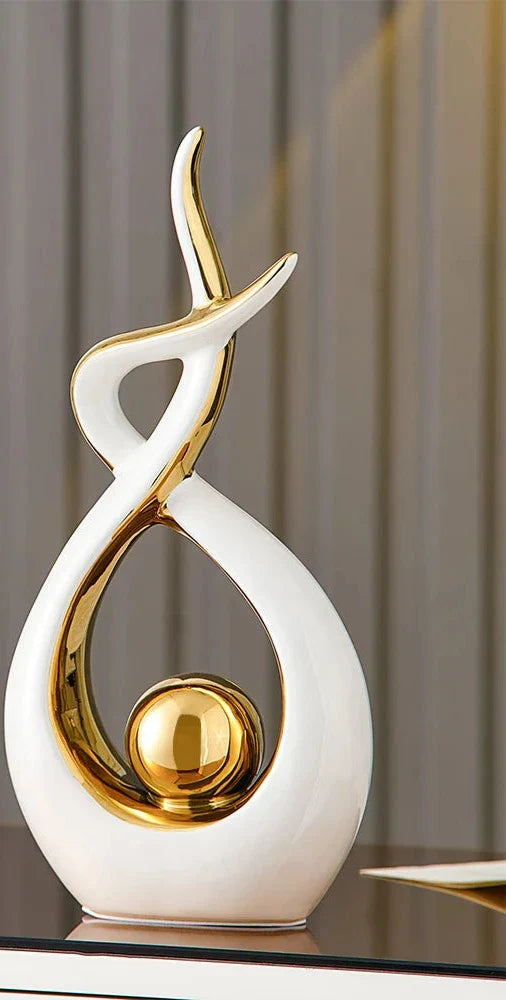 Modern Abstract Ceramic Sculpture with Gold Accents