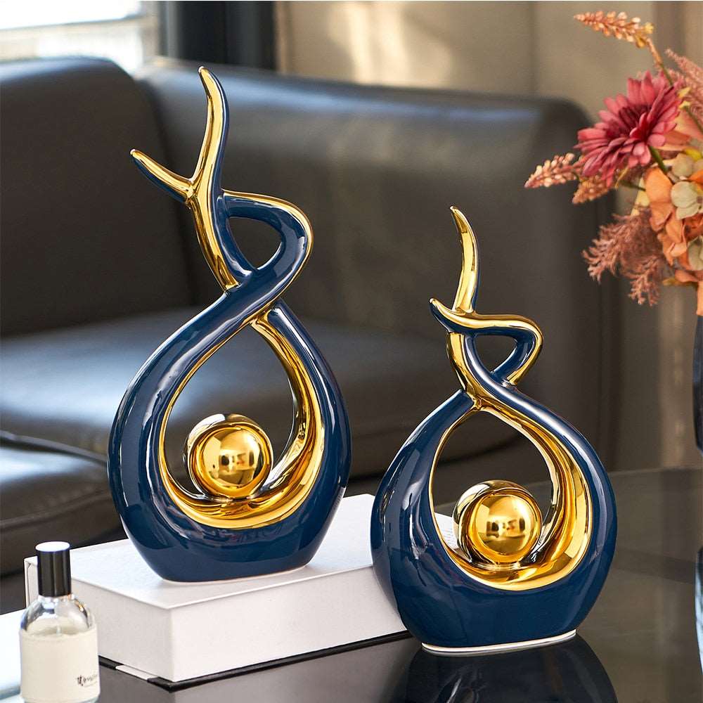 Modern Abstract Ceramic Sculpture with Gold Accents
