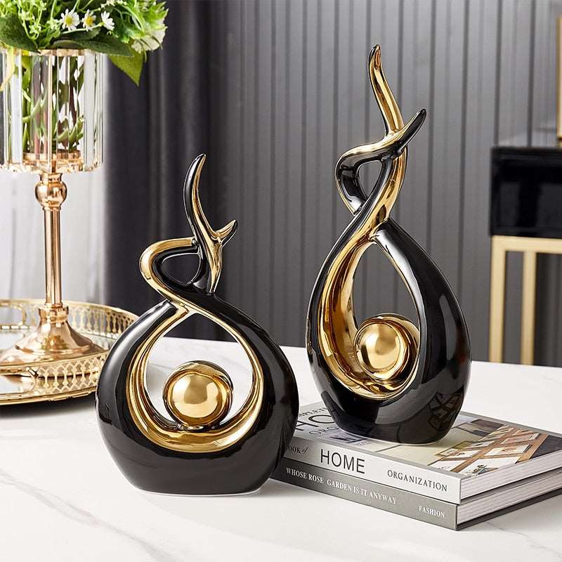 Modern Abstract Ceramic Sculpture with Gold Accents