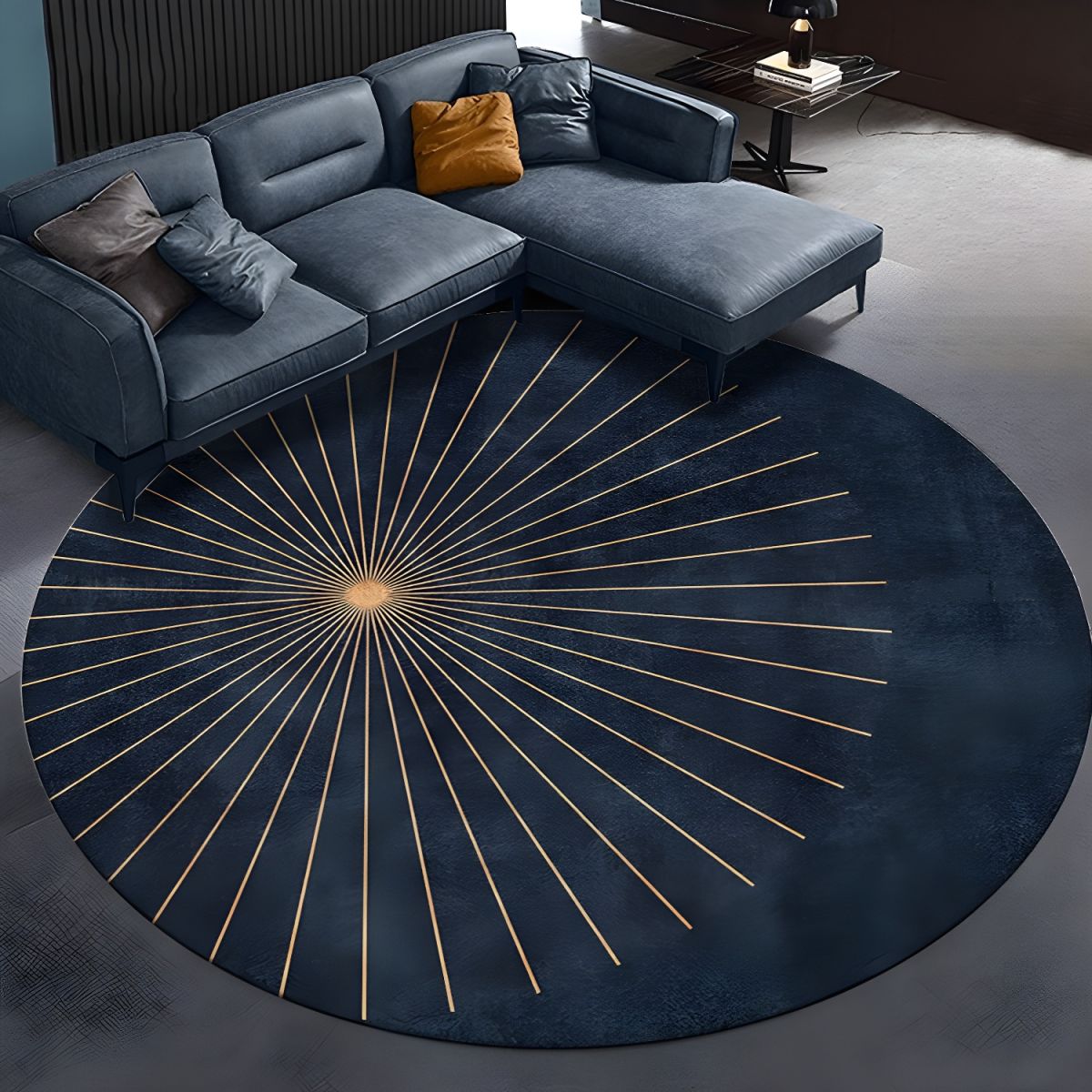 Modern Glam Round Rug with Radiating Lines