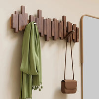 Modern Piano-Style Walnut and Beech Wood Coat Rack