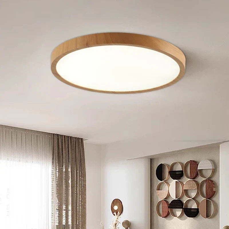 Modern Ultra-Thin Round Walnut Ceiling Light
