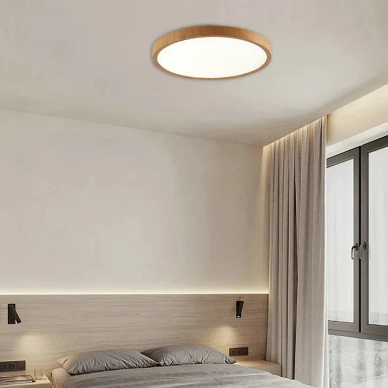 Modern Ultra-Thin Round Walnut Ceiling Light