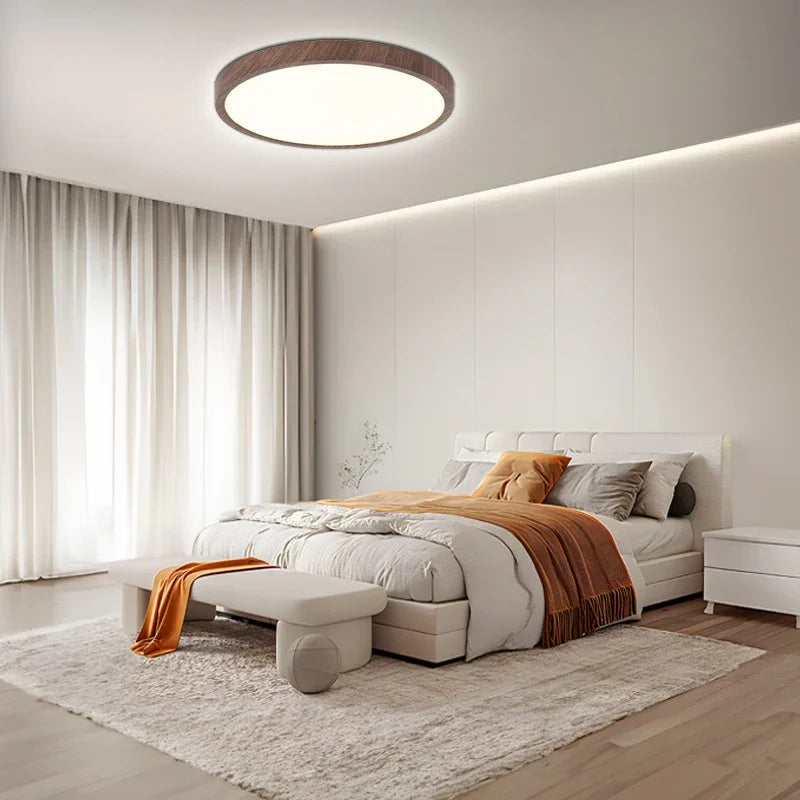 Modern Ultra-Thin Round Walnut Ceiling Light